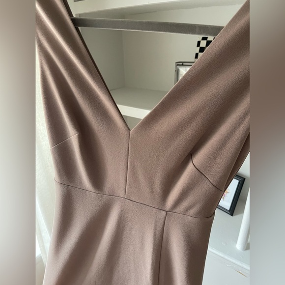 Birdy Grey Shamin Dress Taupe Crepe V Neck Slit Like New! - Picture 9 of 9